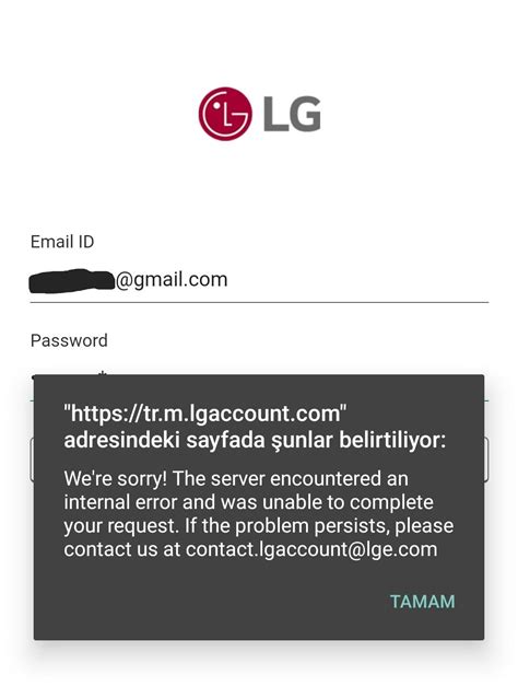 Problem setting up MyLG account .